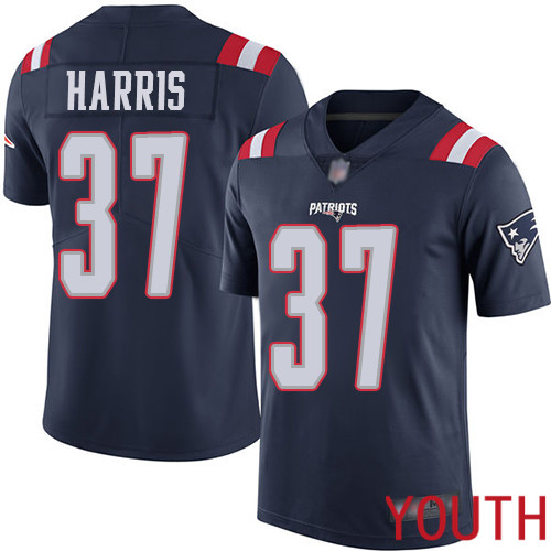 New England Patriots Football 37 Rush Vapor Limited Navy Blue Youth Damien Harris NFL Jersey